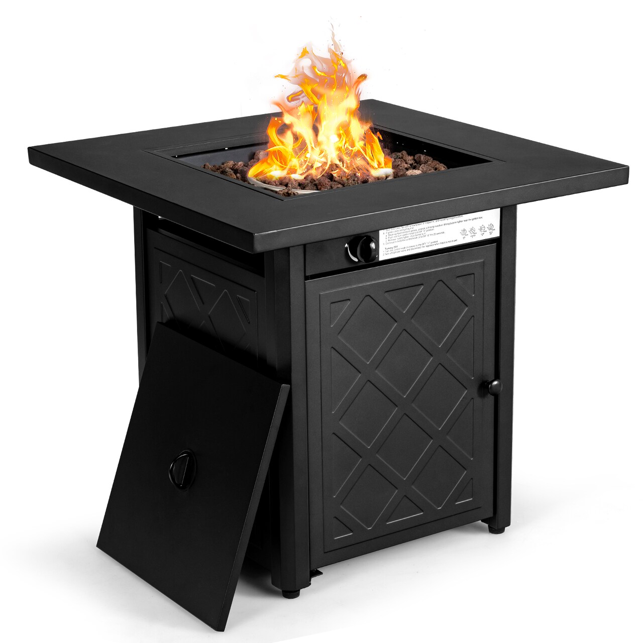Propane Fire Pit Table 28 Inch 50000 BTU Outdoor Gas Fire Table With Lid And Ignition Patio Heater Black